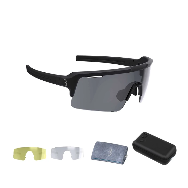 BBB Cycling Fuse Cycling Glasses for Men and Women | Comes With 3 Interchangeable Lenses: Smoke, Yellow and Clear | Road Cycling and MTB Glasses | Matt-black | BSG-65