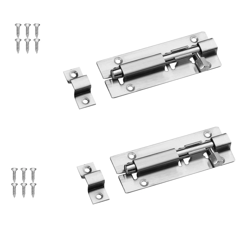 Udewo 2-Pack 3" Steel Door Lock Bolt - Slide Latch for Shed & Cabinet