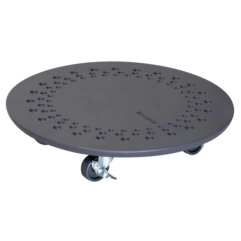 WAGNER Plant trolley STONE SLATE FINISH Ø 34 x 7,5 cm I Flower trolley for indoor + outdoor use I Container trolley made of concrete, slate-look, with 2 breaks I Load capacity 100 kg - 20090201