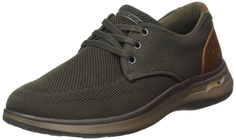 Skechers Men's Arch Fit Darlo Weedon Sneaker, Olive Brown Knitted Mesh/Synthetic, 9 UK
