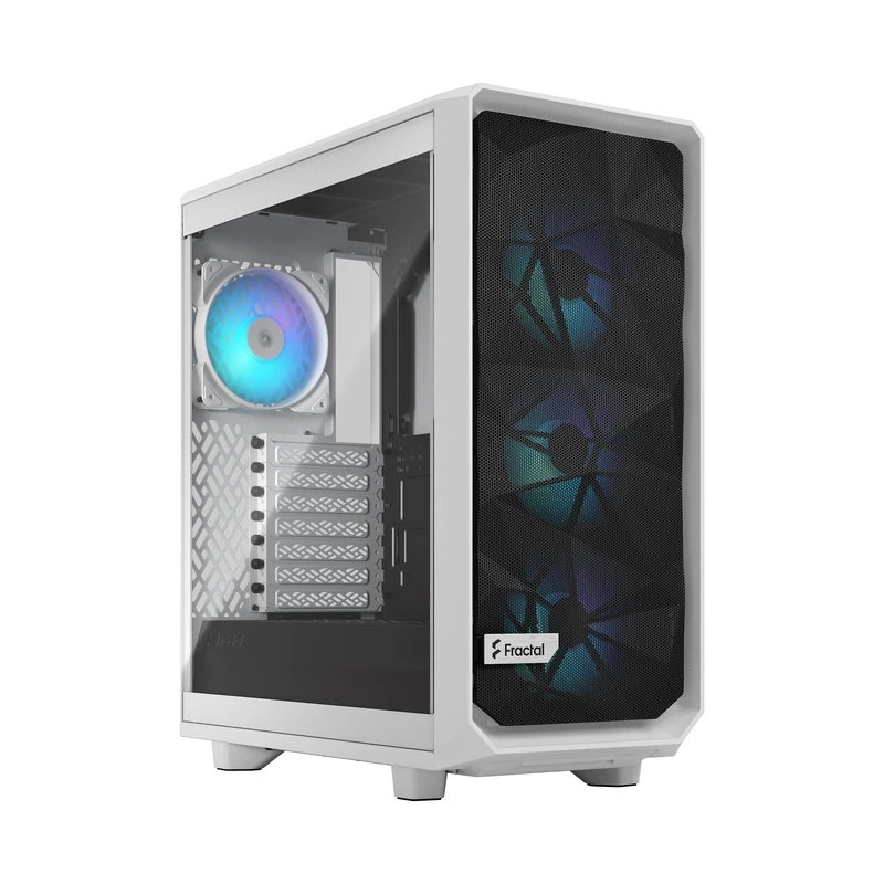 Fractal Design Meshify 2 Compact White TG Clear Tint RGB Case - High Airflow ATX Mid Tower with Angular Mesh