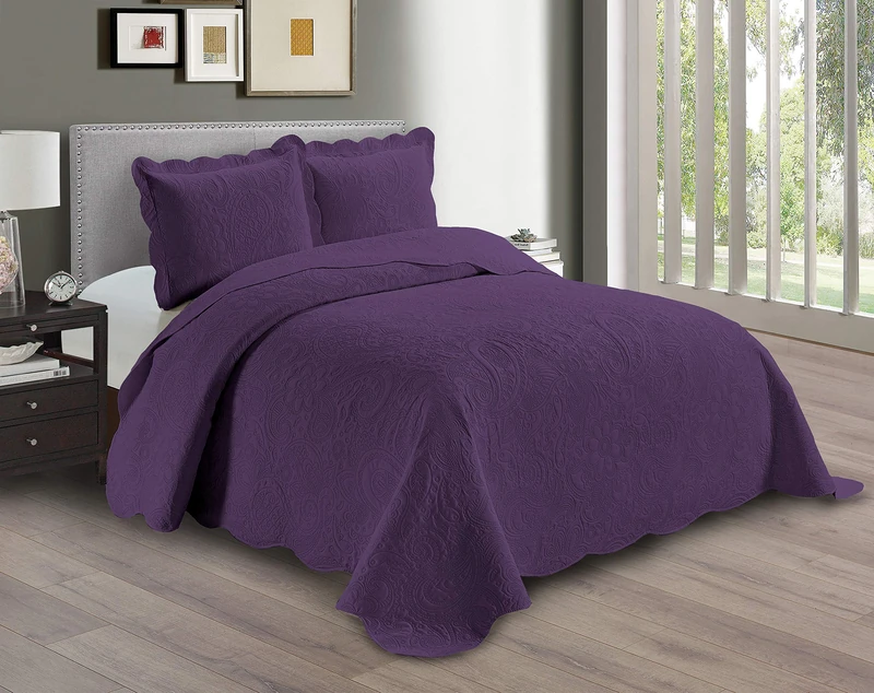 Linen Plus Embossed Coverlet Bedspread Set Oversized Solid Purple King/California King Bed Cover Bedding New # Dana