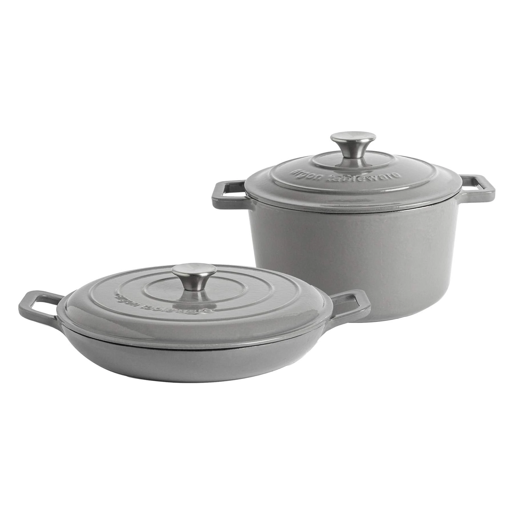 Argon Tableware Casserole Dish Cast Iron Shallow Enameled Dutch Oven Pan with Self-Basting Lid for Roasting, Braising, Stews and Curries - 4.5 Litre - Slate Grey - 2 Sizes