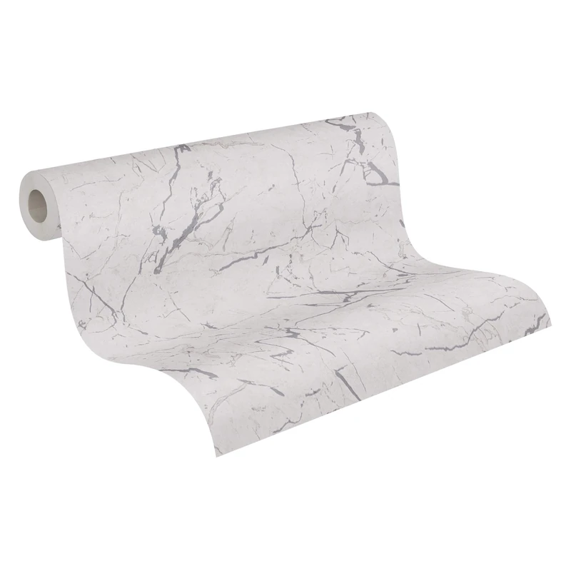 Livingwalls Marble Wallpaper Metropolitan Stories 2 A.S. Création Non-Woven 10.05 m x 0.53 m Grey Metallic White Made in Germany 378556 37855-6