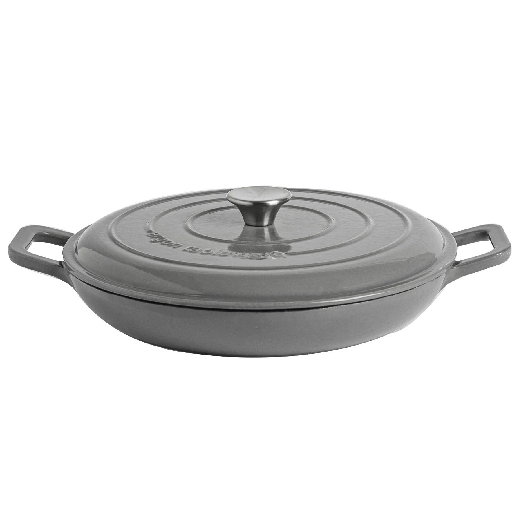 Argon Tableware 2.3L Shallow Cast Iron Casserole Dish with Self-Basting Lid - Slate Grey - 2.3L & 4.68L Induction Hob Cooking 2.43QT Dutch Oven Bread Baking Serving Roasting Stew Stock Pot Pan