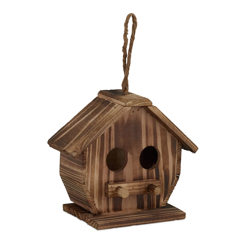 Relaxdays Bird House, Wooden Nesting Box, Decorative Shelter, H x W x D: 28.5 x 19 x 10.5 cm, Natural