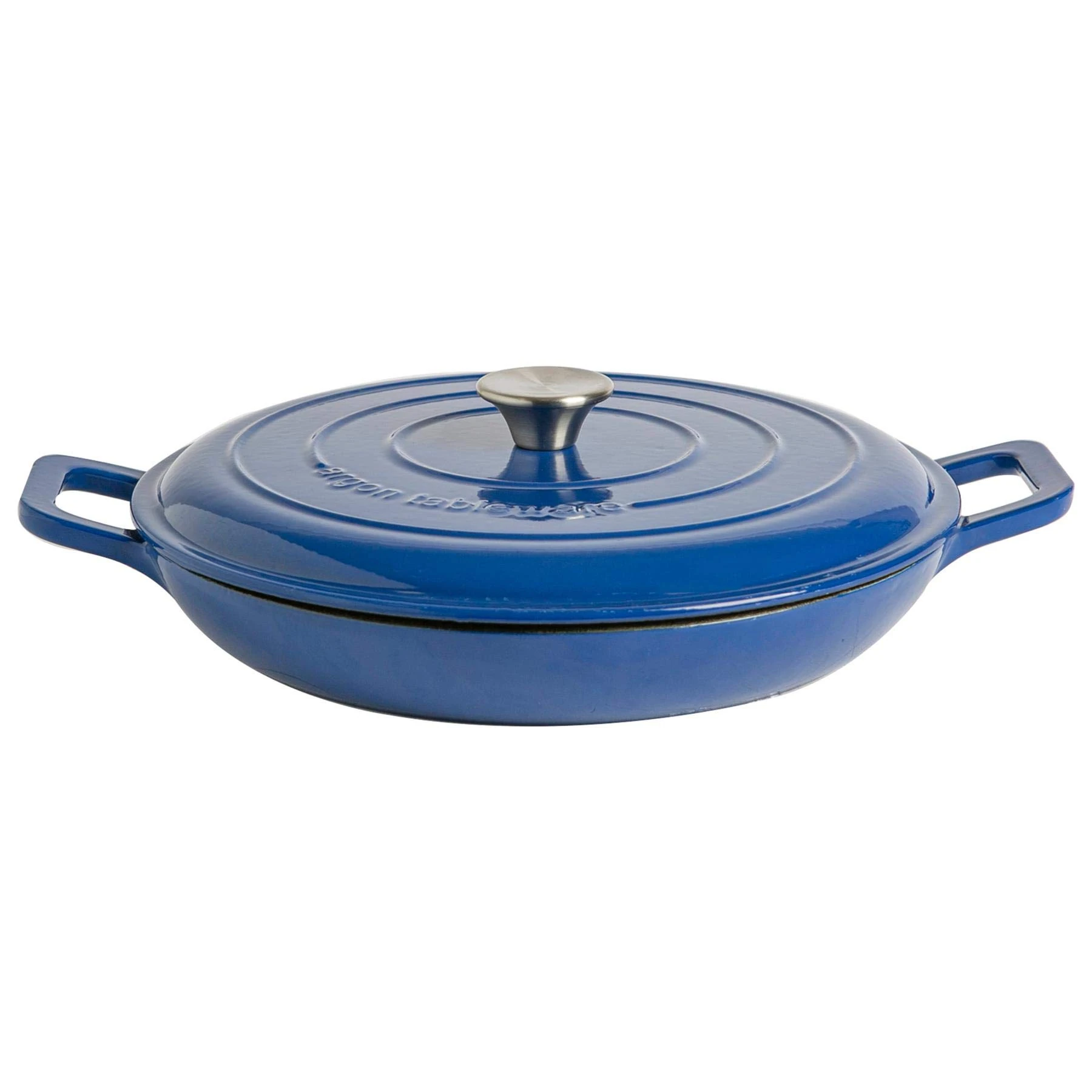 Argon Tableware 2.3L Shallow Cast Iron Casserole Dish with Self-Basting Lid - Midnight Blue - 2.3L & 4.68L Induction Hob Cooking 2.43QT Dutch Oven Bread Baking Serving Roasting Stew Stock Pot Pan