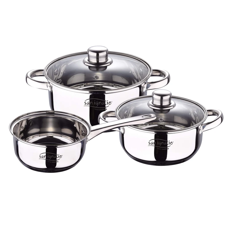 San Ignacio Battery 5pcs Stainless Steel: Saucepan Ø16 x 7.5 Ø18 x 8.5 and Ø20 x 9.5 cm, Induction, Cassel Collection, 5 Pieces