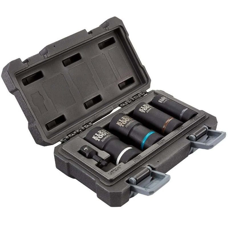 Klein Tools 66050E Metric Socket Set, Impact with 1/2-Inch Drive, 12-Point Deep Sockets, 5-Piece Set, Includes Carrying Case - Image 1