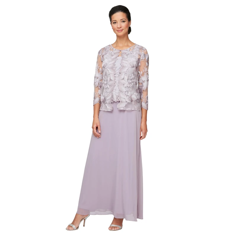 Alex Evenings Women's Long and Tea Length Mock Lace Jacket Dress (Regular, Smokey Orchid Petite, 8P