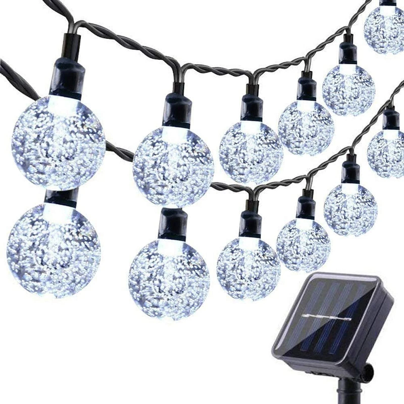 Solar Garden Lights Outdoor, 36ft 60 LED Solar String Lights Waterproof, Solar Powered Crystal Ball Indoor/Outdoor Fairy Lights Decorative for Garden, Patio, Yard, Festival, Parties (White)