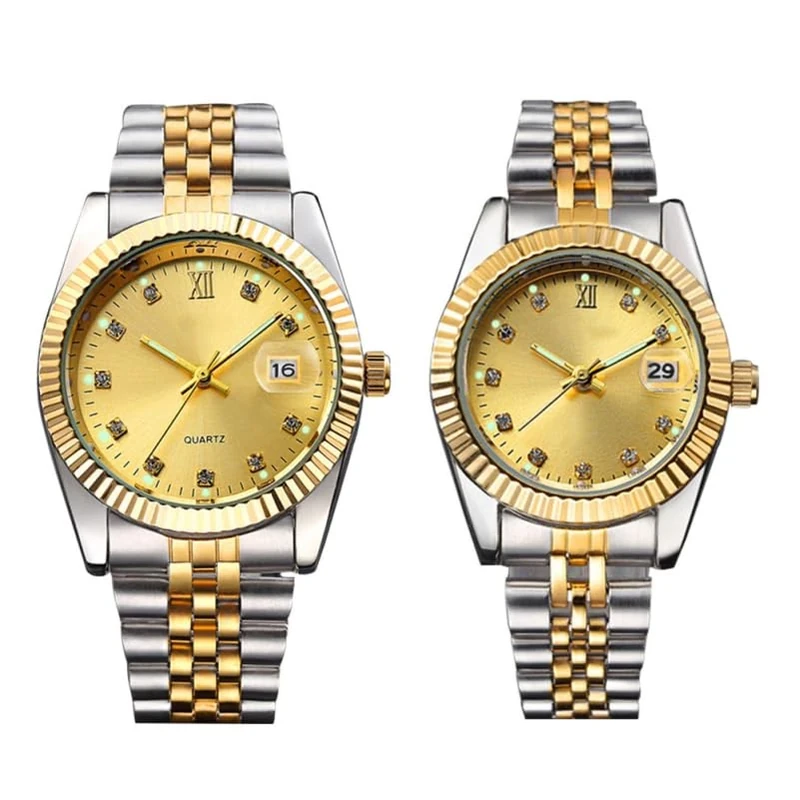 Hemobllo Couple Watches - Stainless Steel His and Her Watches Luminous 30M Waterproof Pair Quartz Watch Men Women Calendar Watch Matching Wrist Watches for Couple