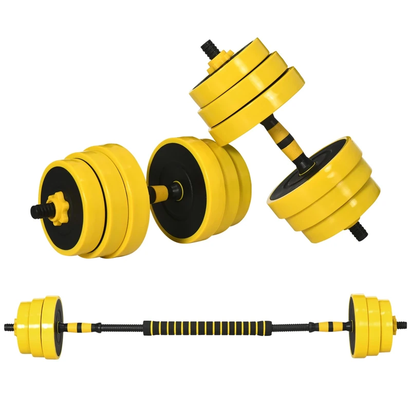 HOMCOM 25KG Dumbbell & Barbell Adjustable Set Plate Bar Clamp Rod Home Gym Sports Area Exercise Ergonomic Yellow