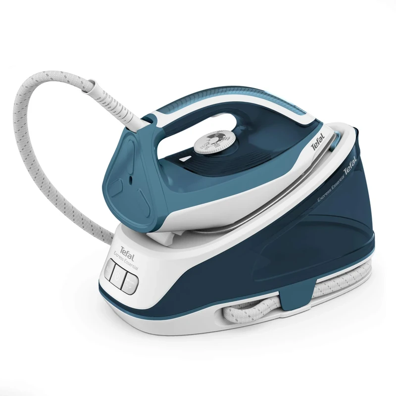 Tefal, Express Essential, Steam Generator Iron, 120g/min Steam Output, Xpress Glide Soleplate, 280 g/min Steam Boost, 5.2-Pump Bars, with Scale Rinsing System, White and Blue, (SV6115)