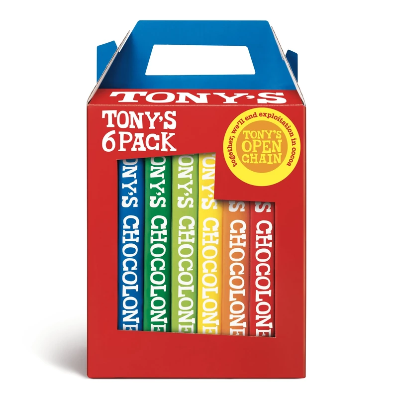 Tony's Chocolonely Rainbow Classic Pack - 6 x 180g Chocolate Bars, Selection Pack Gift Box, 6 Flavours, Vegetarian - Belgian Fairtrade Chocolate