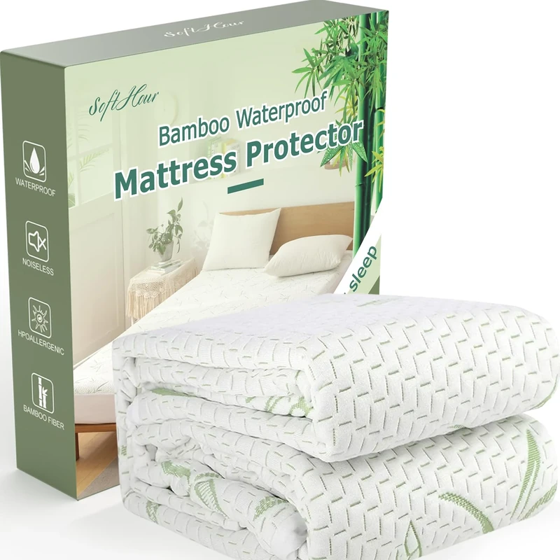 Waterproof Mattress Protector King Size Bamboo Viscose Cooling and Breathable Mattress Pad Cover, Deep Pocket Fitted Sheet-Up to 21" Hypoallergenic Mattress Protection 3D Air Bed Cover for Cozy Sleep