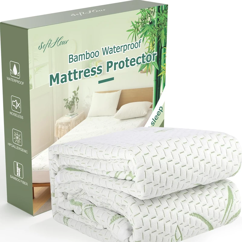 Queen Bamboo Waterproof Mattress Protector, Cooling and Breathable Mattress Pad Cover, Deep Pocket Bed Cover-Stretch to 21" Fitted Mattress Protection
