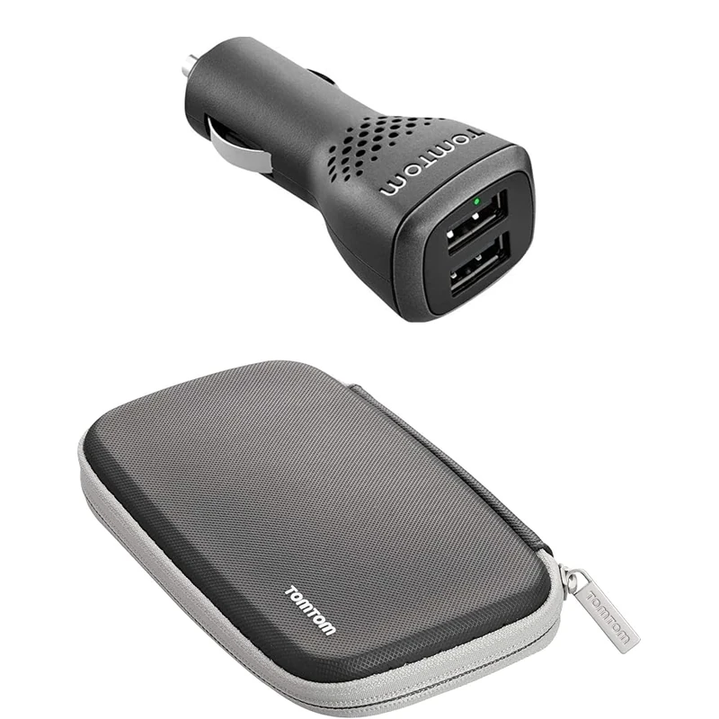 TomTom Dual Car Charger (2.4A per port) & 6" Protective Case