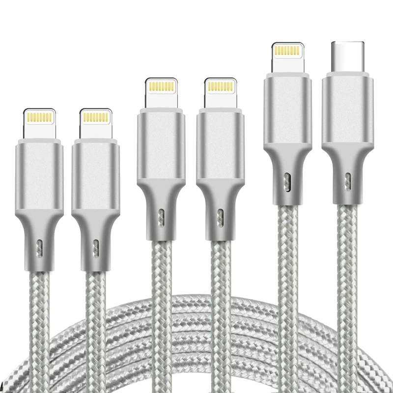 cugunu USB C to Lightning Cable 5 Pack 3/3/6/6/10FT iPhone Charger Apple MFi Certified Power Delivery Fast Charging Cord Compatible with iPhone 14/13/12/11/XS/XR/X/8 - Gray