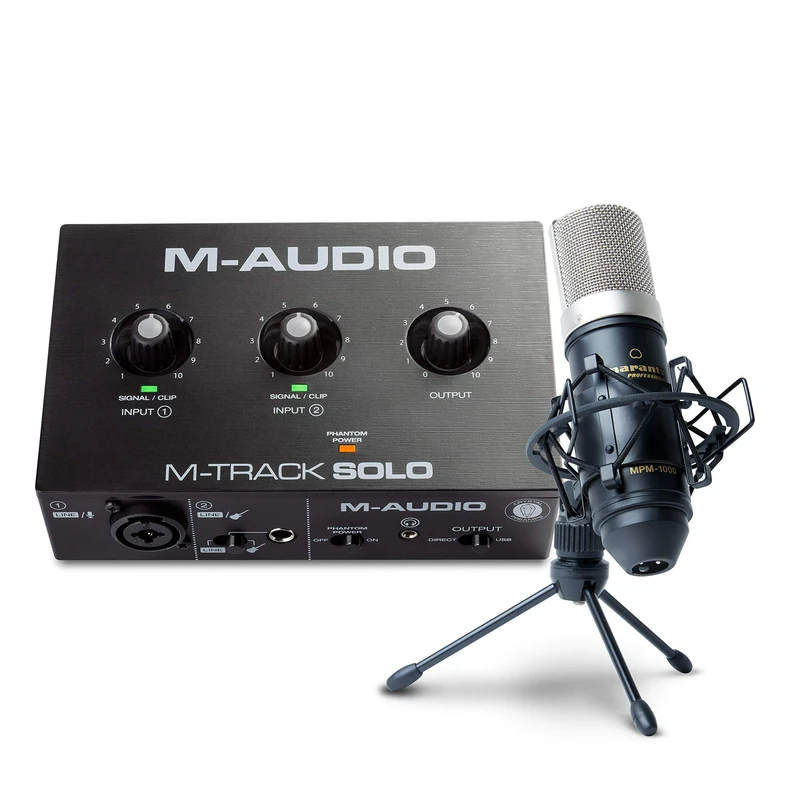 M-Audio Recording, Streaming and Podcasting Bundle – M-Track Solo USB Audio Interface and Marantz MPM-1000 Condenser Microphone