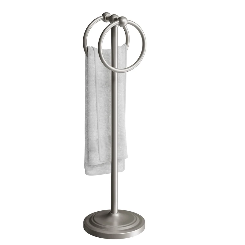 BGL Fingertip Towel Holder Stand Hand Towel Ring for Bathroom or Kitchen Vanity Countertops to Store Hand Towels Washcloths or dishcloths - 2 Hanging Rings，19" High-Brushed Nickel - Image 1