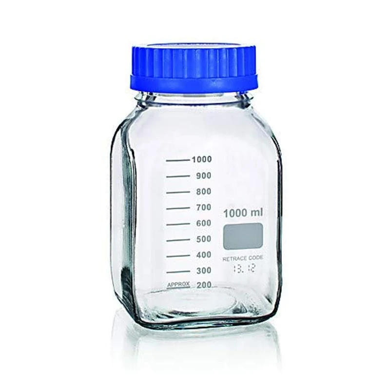 United Scientific Supplies BSWM2000, Borosilicate Glass Wide Mouth Square Media/Storage Bottle, 2000mL Capcity, Pack of 6