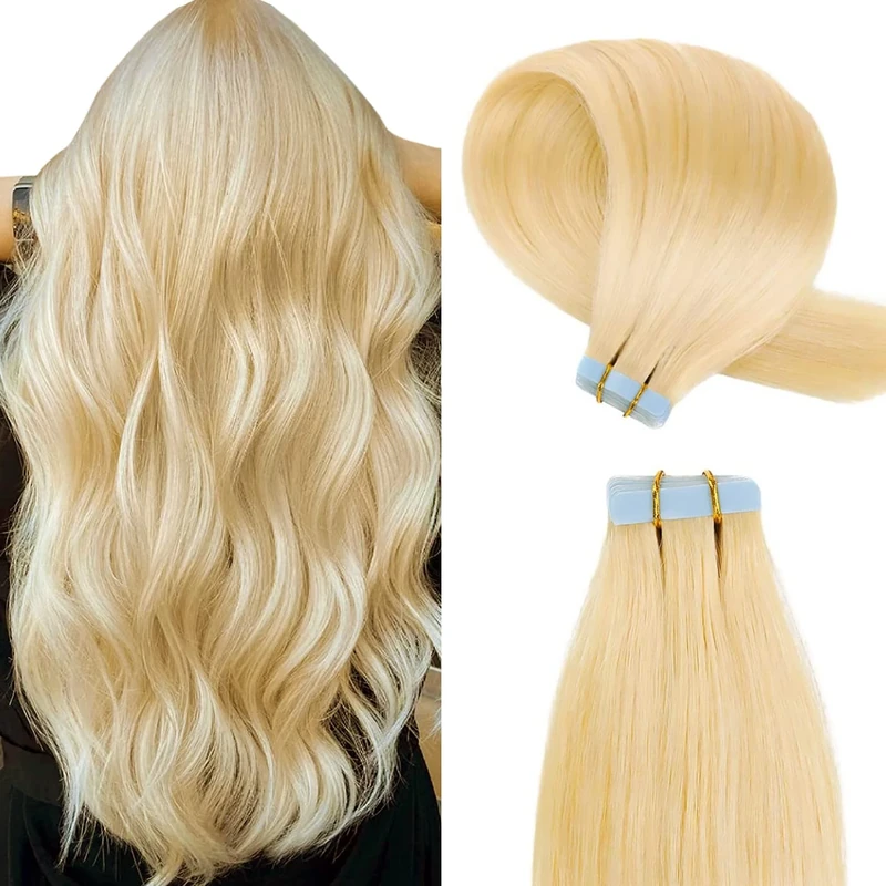 Yilite Blonde Tape in Hair Extensions - Human Hair, 18 inches, 20pcs, 50g/pack - Invisible, Straight, Seamless Skin Weft - Remy Hair - Real Human Hair (18 inches #613 Bleach Blonde)