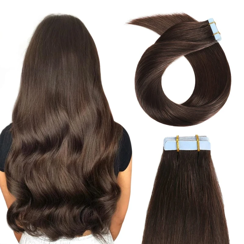 YILITE Tape in Extensions Human Hair 20inch 20pcs 50g/Pack Real Human Hair（#2 Darkt Brown）