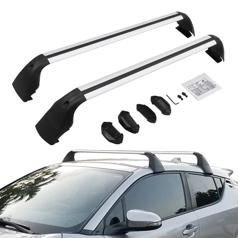 Silver Car Roof Rack Cross Bars fit for Toyota C-HR CHR 2017 2018 2019 2020 2021 2022 Aluminum Cross Bar Rooftop Cargo Carrier Bag Luggage Kayak Canoe Bike Snowboard Skiboard