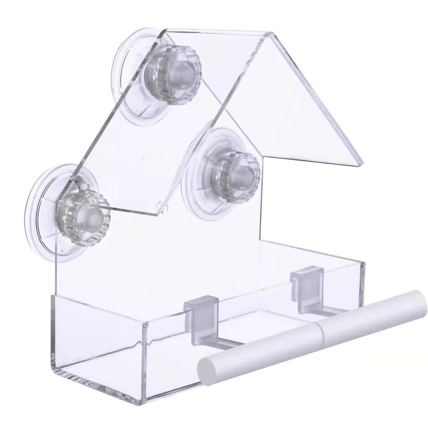 Extra Strong Suction Cups Window Bird Feeder with Drainage Holes. Windowsill Birdfeeders for Small Birds only. LIANGPIN Acrylic Clear House Shape Design