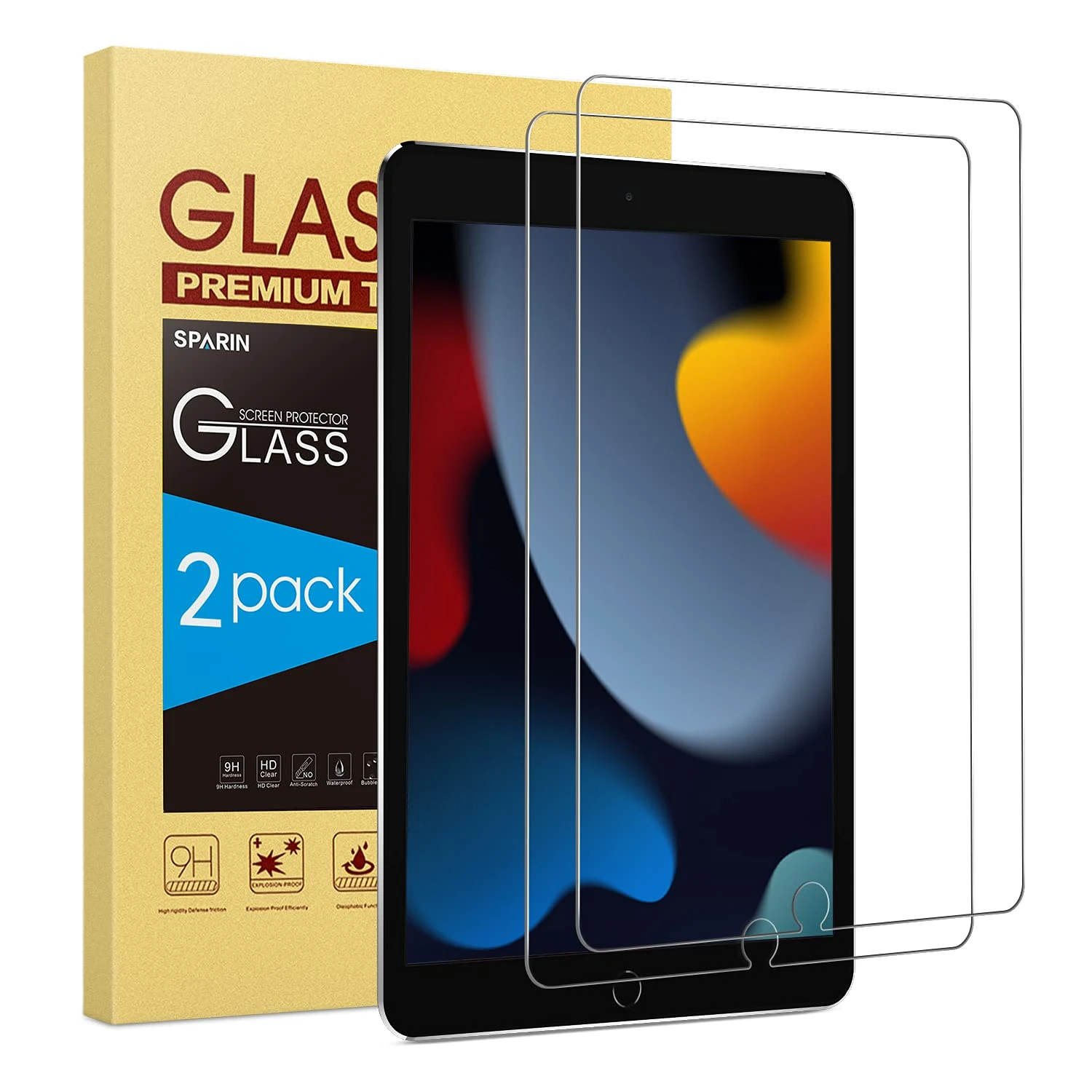 SPARIN 2 Pack Screen Protector for iPad 9th Generation 10.2 inch, Tempered Glass Compatible with iPad 9 (2021 Released)
