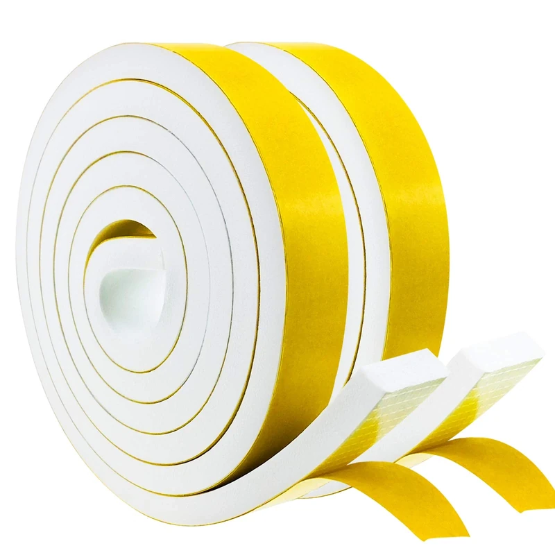 Storystore Self-Adhesive Foam Tape, Foam Insulation Tape White 20mm(W) x 10mm(T), Draught Excluder Tape for Door Window, Anti-Collision, Soundproofing, Gap Sealing (2m Long x 2 Rolls)