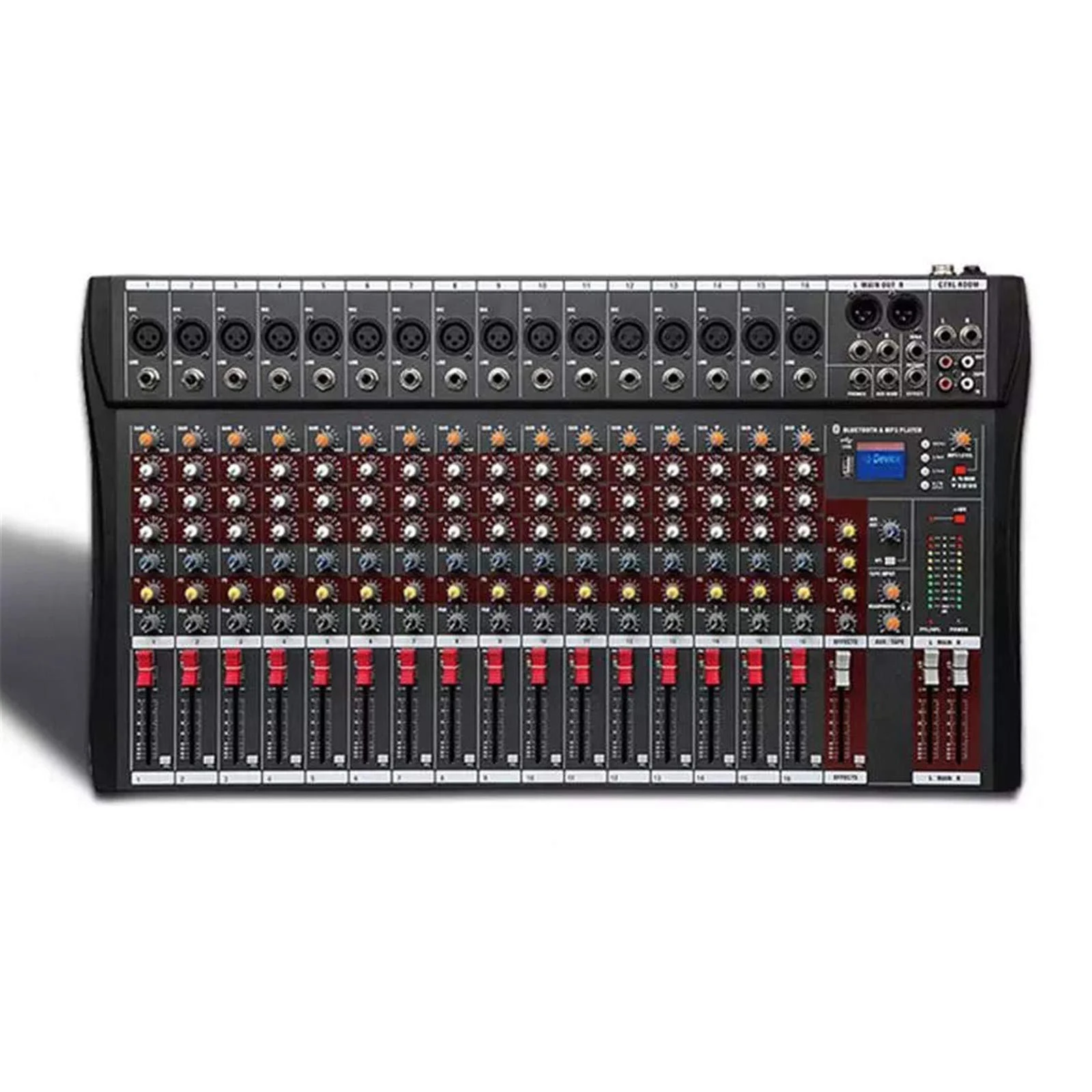 Studio Mixing Desks, 6/8/12/16 Channels Compact Audio Mixer Bluetooth USB DJ Sound Mixing Console 48V Monitor Amplifier,16 way