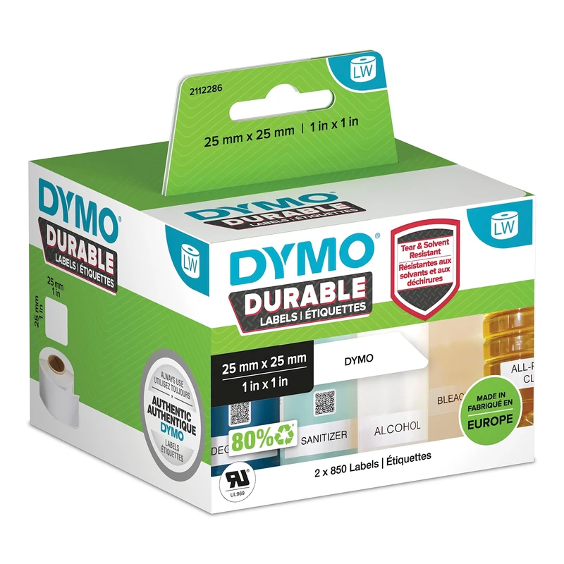DYMO 2112286 Labels Roll 25 x 25 mm Polypropylene Film White 1700 pcs. Permanent Universal Label