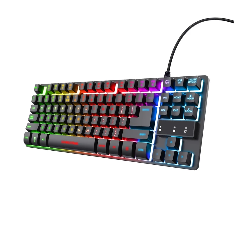 Trust Gaming GXT 833 Thado - TKL Design Dutch QWERTY Keyboard, USB, 10 Key Anti-Ghosting, RGB LED, 12 Media Keys, PC/Laptop