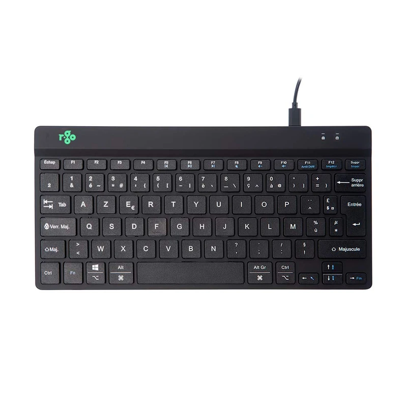 R-Go Tools Compact Break Keyboard - AZERTY (FR layout) - Featuring Break Indicator, Ergonomic Flat design, Wired USB-C/USB-A Connection - Windows/Mac/Linux Compatible - Image 1