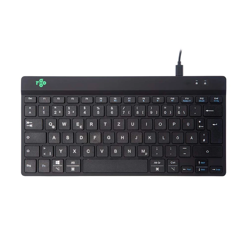 R-Go Tools Compact Break Keyboard - QWERTZ (DE layout) - Featuring Break Indicator, Ergonomic Flat design, Wired USB-C/USB-A Connection - Windows/Mac/Linux Compatible