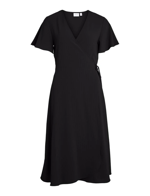 Vila Women's VILOVIE S/S WRAP MIDI Dress/SU-NOOS, Black, 6 - Image 1
