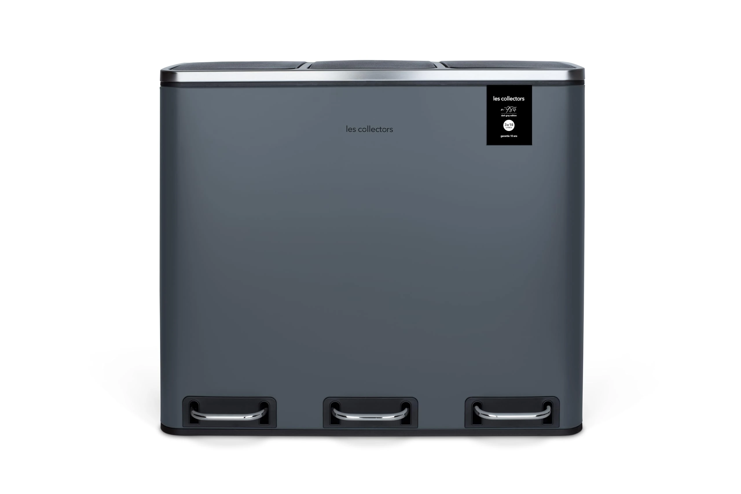 Les Collectors Recycling Kitchen Pedal Bin Stainless Steel No.984 Dark Grey, 54L, Resistant, Waste separator 3x18L bins, Removable Inner Buckets waste Bin, Recycling, Selective sorting, Silent closure