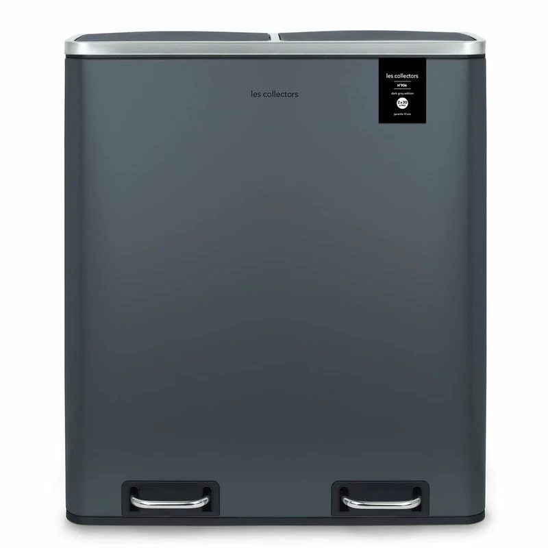 Les Collectors Recycling Kitchen Pedal Bin Stainless Steel No.906, 60L, Resistant, Waste separator 2x30L bins, Removable Inner Buckets waste Bin, Recycling, Selective sorting, Silent lid closure, Grey