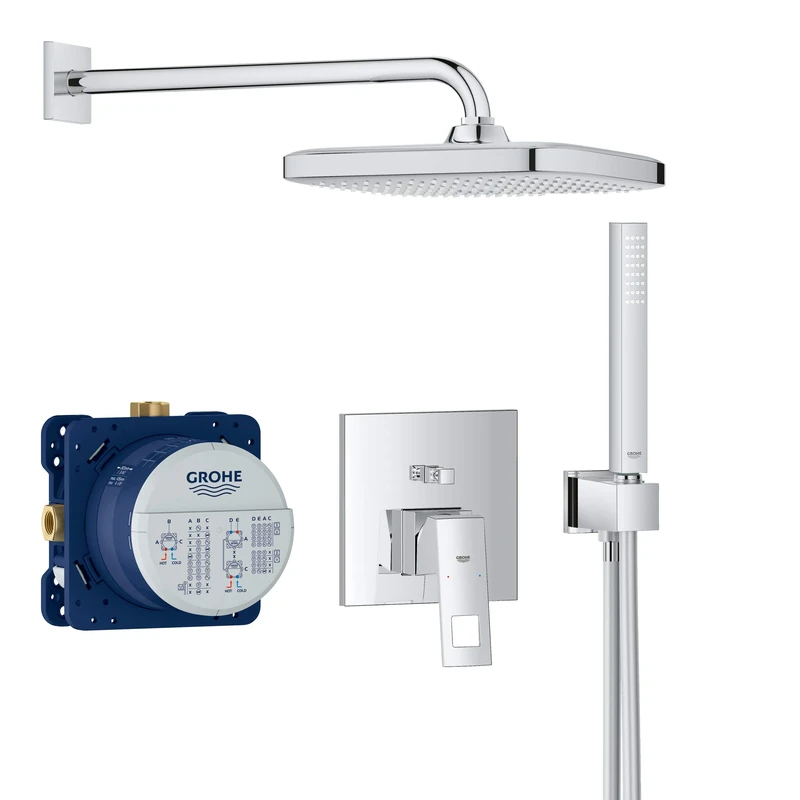 GROHE Tempesta Cosmopolitan 250 Shower System with Water-Saving Ecojoy Chrome Finish with Single-Lever Mixer, Round 250mm Head Shower and 100mm 2-Spray Hand Shower 25239000