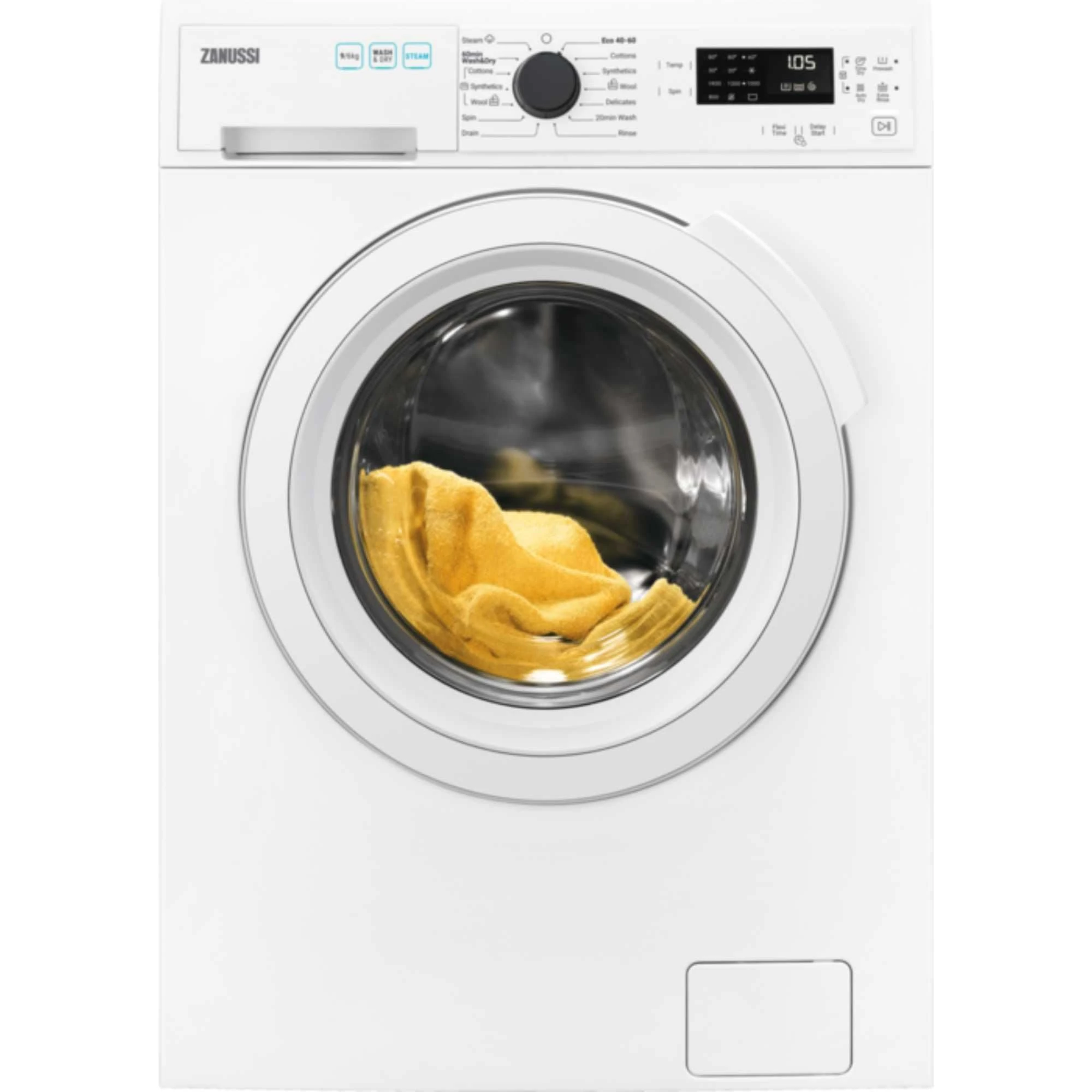 Zanussi ZWF942E3PW Washing Machine, 9kg load, 1400rpm Spin, AutoAdjust Function, Eco-Cycles Saves Energy, CleanBoost Steam Care, Quick Wash, White