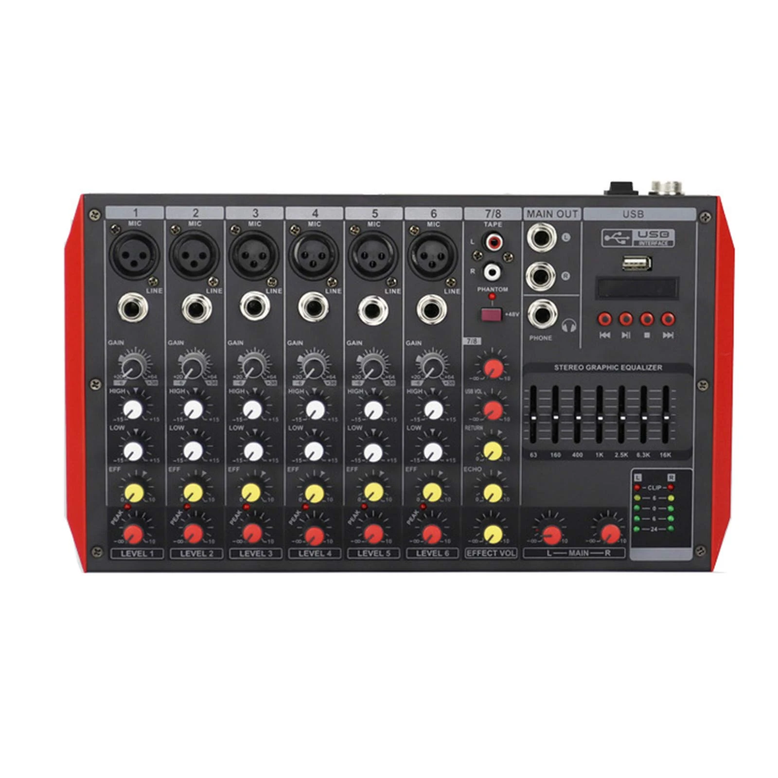 Studio Mixing Desks, Mini DJ Mixer USB interface controller Family KTV 4/6/8 channels DJ Audio Mixer +48v stereo mixer Small performance stage home professional Bluetooth effect mixer,8 way