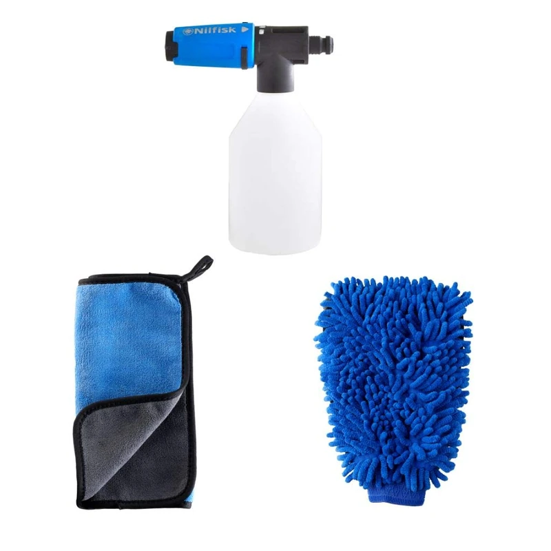 Nilfisk Car Wash Kit - Wash Mitt + Microfibre Towel + Super Foam Sprayer -Pressure Washer Accessories