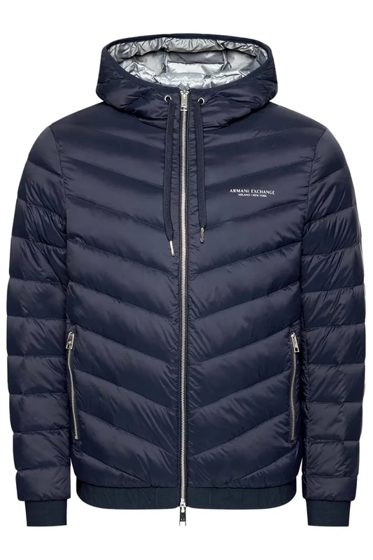 Armani Exchange Mens Essential, Milano/New York, Full Zip, Quilted Dobule Faces Jacket, Navy Blue/Grey Marl, XL UK