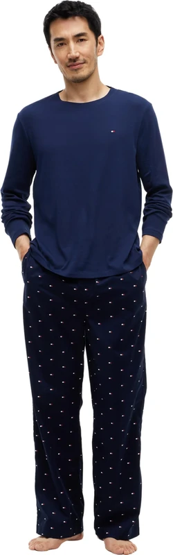 Tommy Hilfiger Men Ls Woven Set Print UM0UM03999 Other Lounge & Sleepwear, BEIGE (Blue Spell/Carbon Navy Flag Aop), L