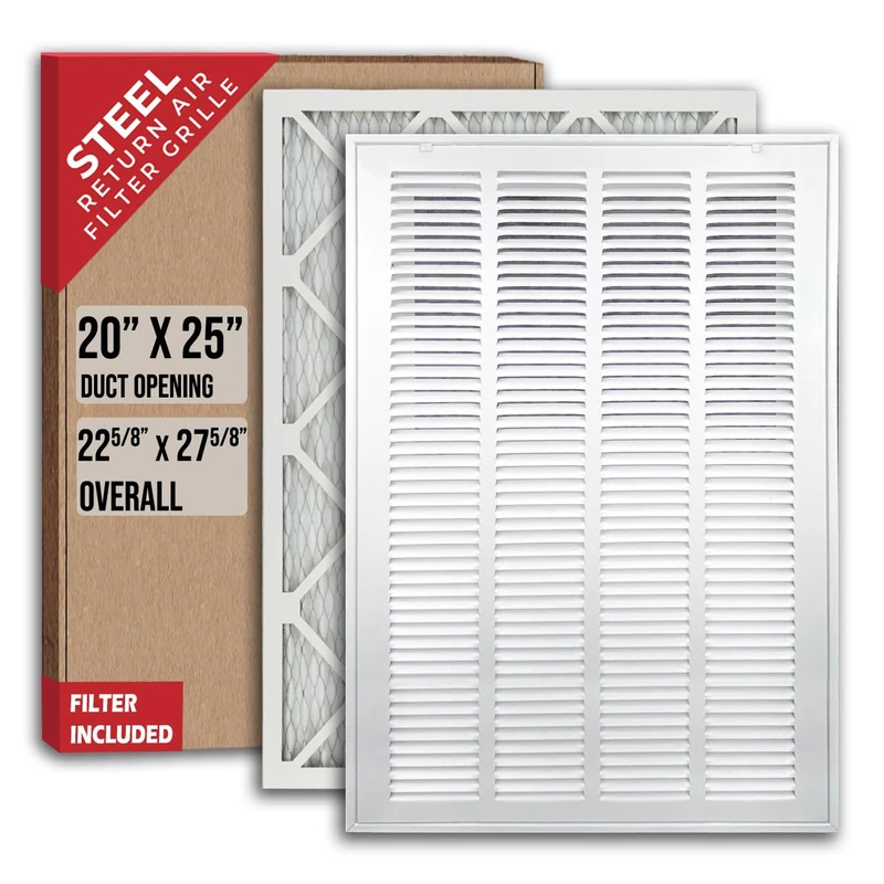 20" X 25" Filter Included Heavy Duty Steel Return Air Filter Grille [Removable Face/Door] for 1-inch Filters HVAC Duct Cover Grill, White | Outer Dimensions: 22 5/8"W X 27 5/8"H for 20x25 Du