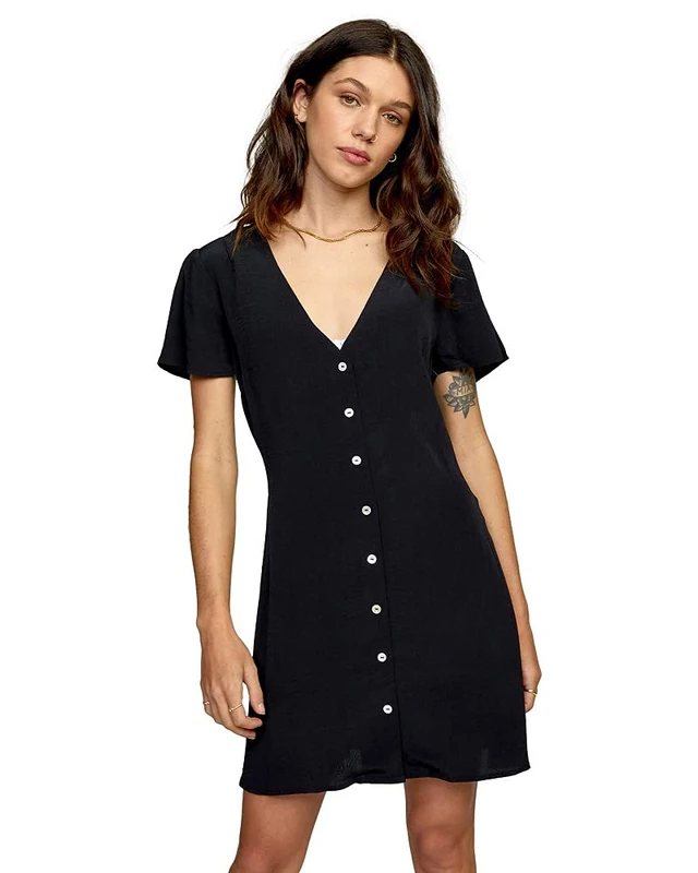 RVCA Women's Woven Short Sleeve Casual, Avery Dress Black, X-Large - Image 1
