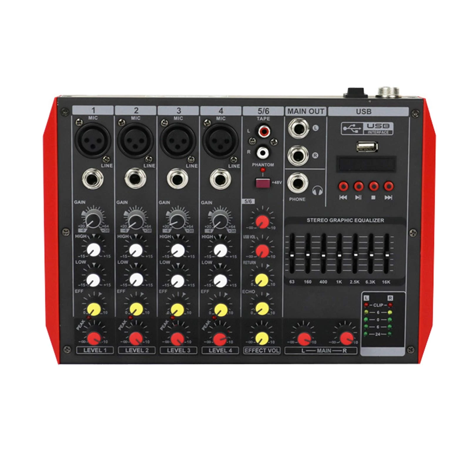 Studio Mixing Desks, Mini DJ Mixer USB interface controller Family KTV 4/6/8 channels DJ Audio Mixer +48v stereo mixer Small performance stage home professional Bluetooth effect mixer,6 way