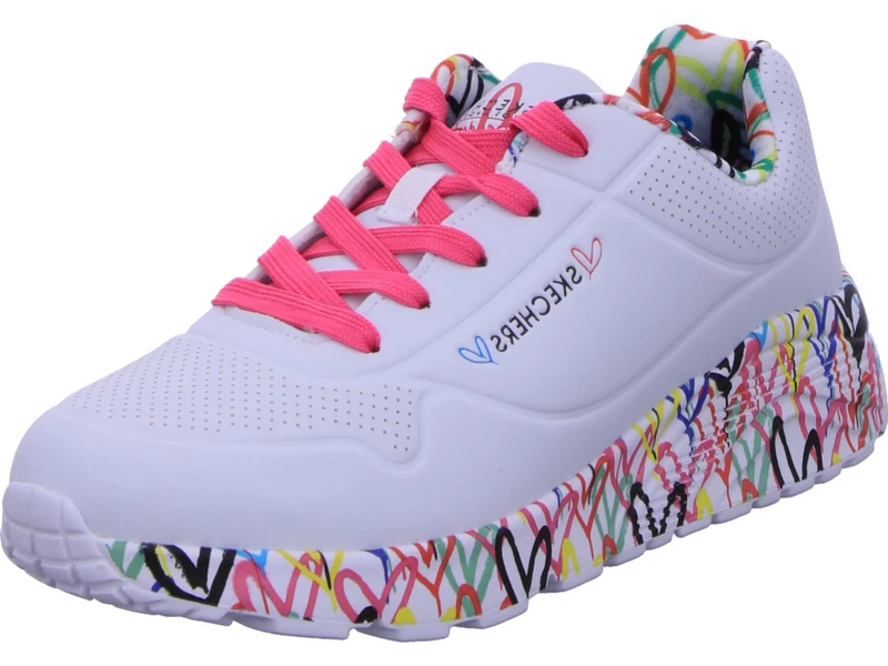 Skechers Girl's Uno Lite Lovely Luv Sneakers, White Synthetic/H. Pink Trim, 1.5 UK Child